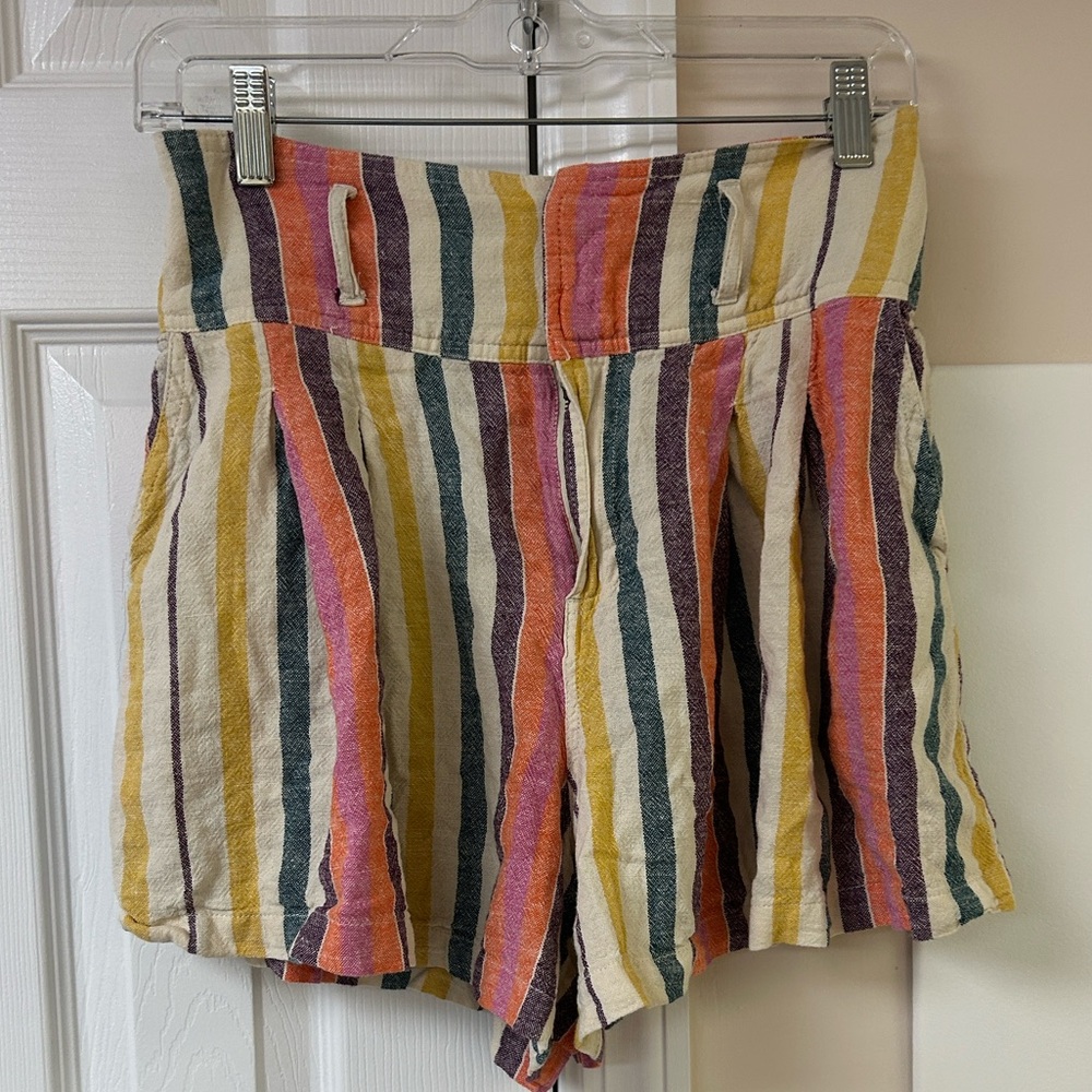 BP Multicolor Striped Pleated Linen Blend Shorts